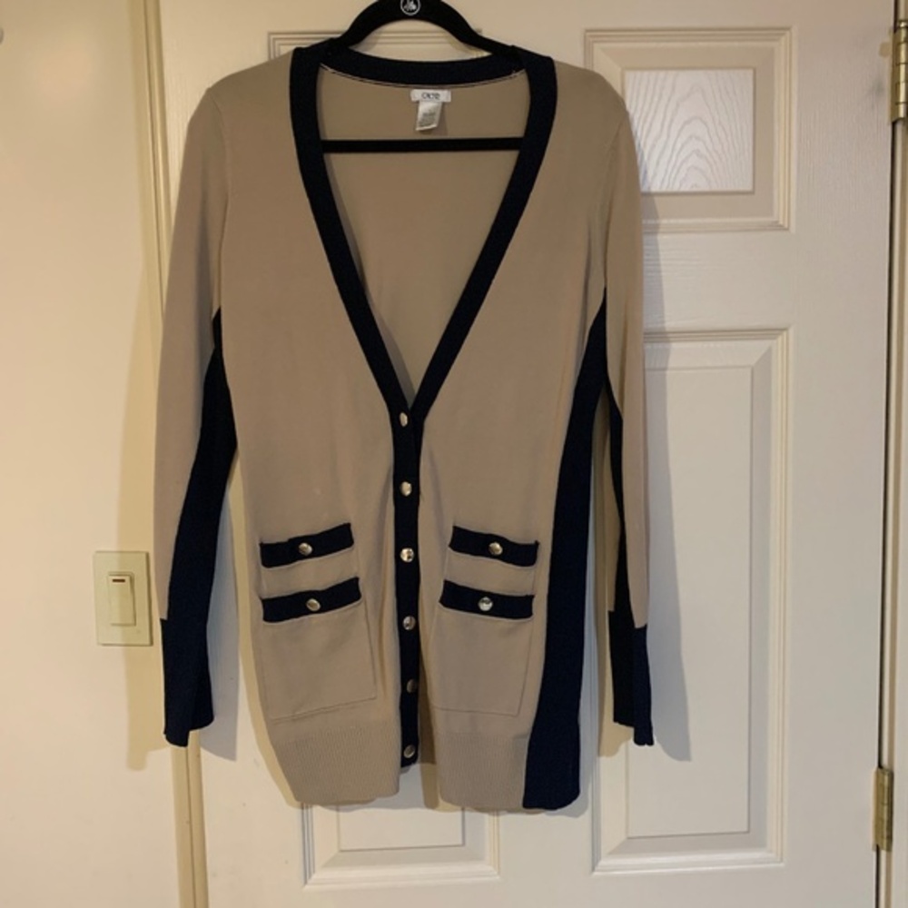 Cache Tan/Blue Knit Sweater Set sz M/L